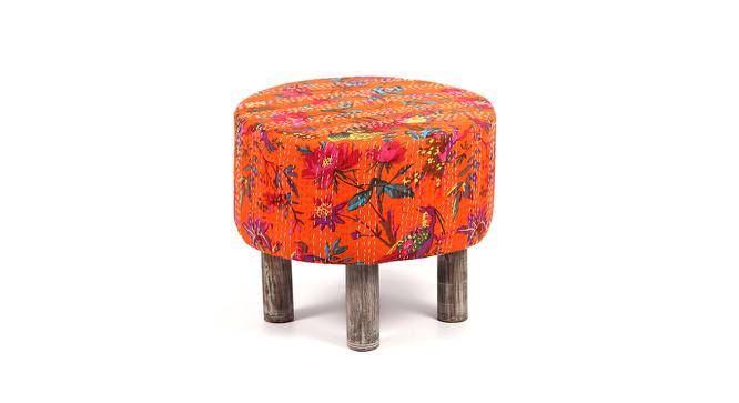 Collio Solid Wood Ottoman Pouffee in Stripe Multi Colour Jackard fabric (Red) by Urban Ladder - Design 1 Side View - 679461