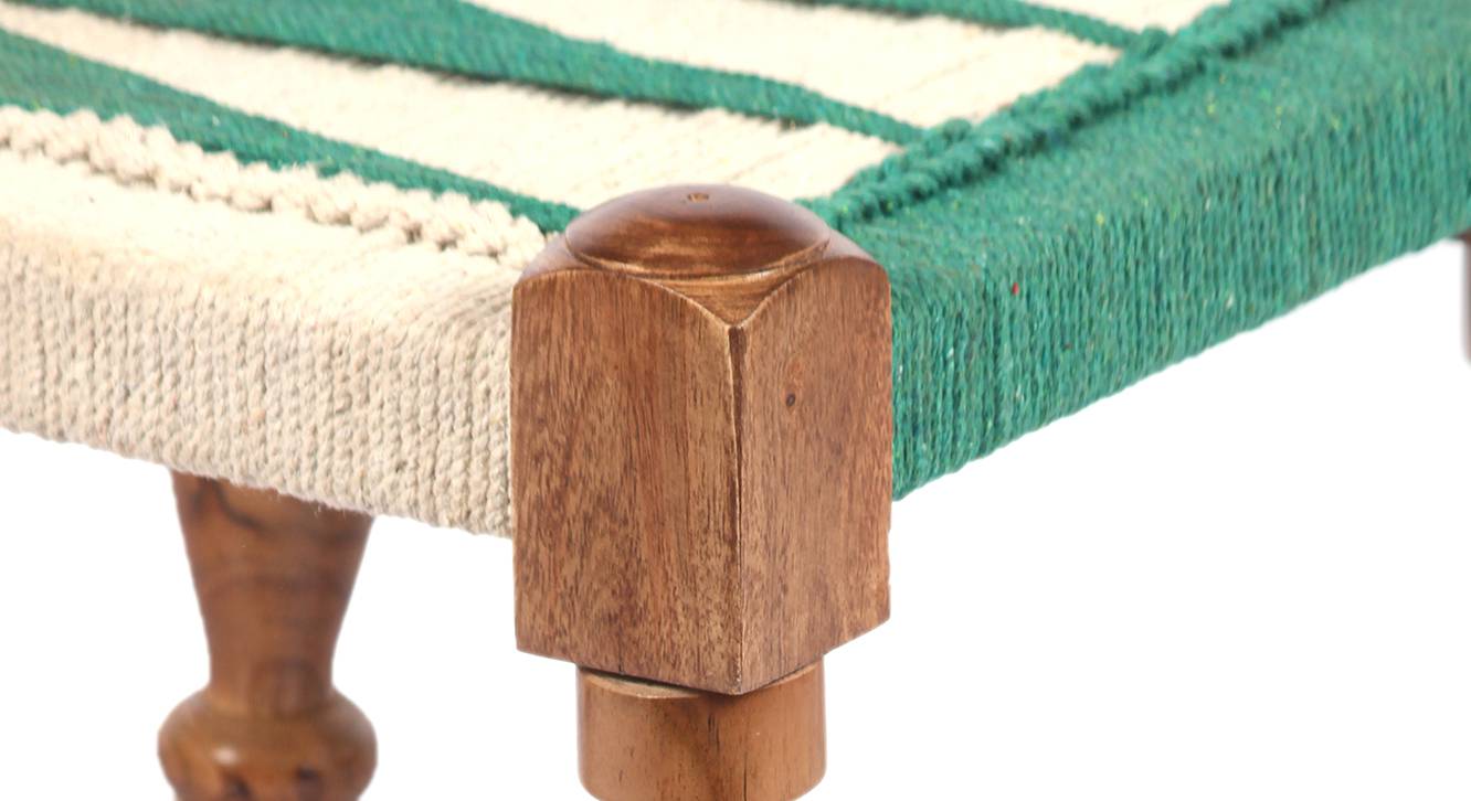 Riaza Sheesham Wood Maachi Stool in Natural Jute & Silver Rope Canning