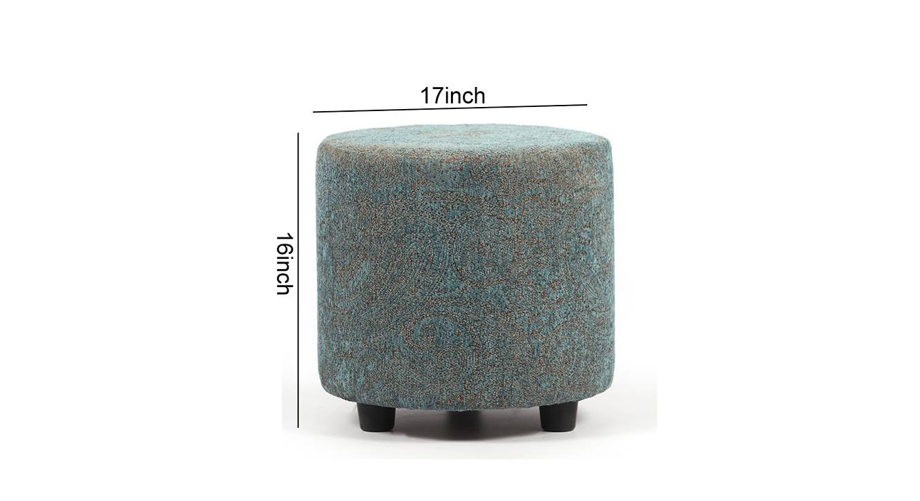 Lisbon Solid Wood Ottoman Pouffee in Textured Cyan Blue Jackard fabric