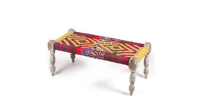 Oakville Sheesham Wood 2 Seater Maachi Bench in Assorted Multi-Colour Chindi & Yellow Rope Canning (Multicoloured) by Urban Ladder - Front View Design 1 - 679532