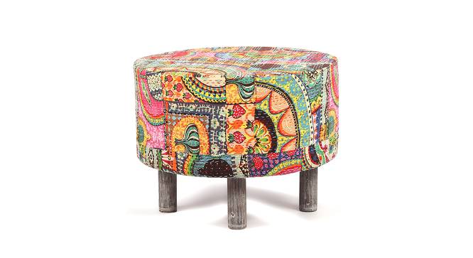 Rosslyn Solid Wood Pouf Stool in Navy Blue Velvet (Multicoloured) by Urban Ladder - Front View Design 1 - 679534