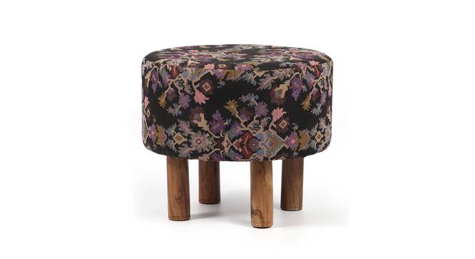 Collio Solid Wood Ottoman Pouffee in Stripe Orange Jackard fabric (Black) by Urban Ladder - Front View Design 1 - 679537
