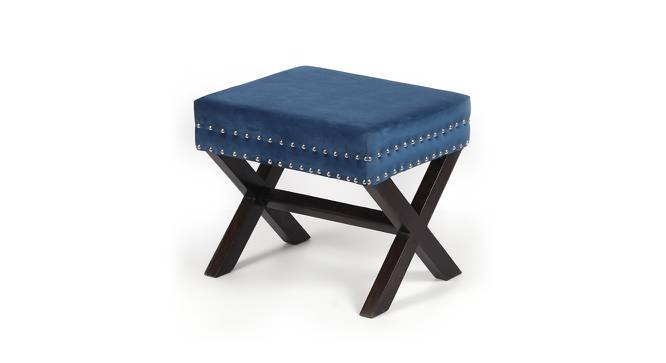 Rosslyn Solid Wood Pouf Stool in Navy Blue Velvet (Blue) by Urban Ladder - Front View Design 1 - 679539