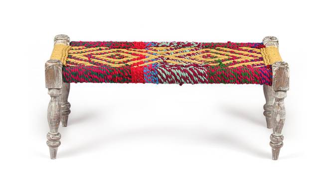 Oakville Sheesham Wood 2 Seater Maachi Bench in Assorted Multi-Colour Chindi & Yellow Rope Canning (Multicoloured) by Urban Ladder - Design 1 Side View - 679549