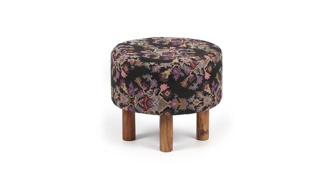 Collio Solid Wood Ottoman Pouffee in Stripe Orange Jackard fabric (Black) by Urban Ladder - Design 1 Side View - 679554