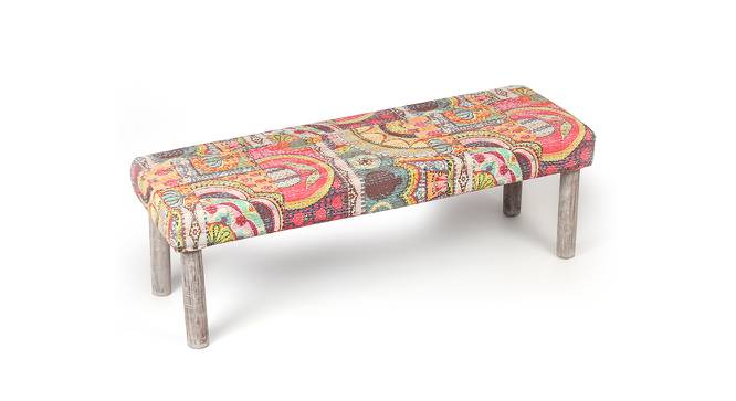 Asteria Solid Wood 2 Seater Bench in Stripe Multi Colour Jackard fabric (Multicoloured) by Urban Ladder - Front View Design 1 - 679618