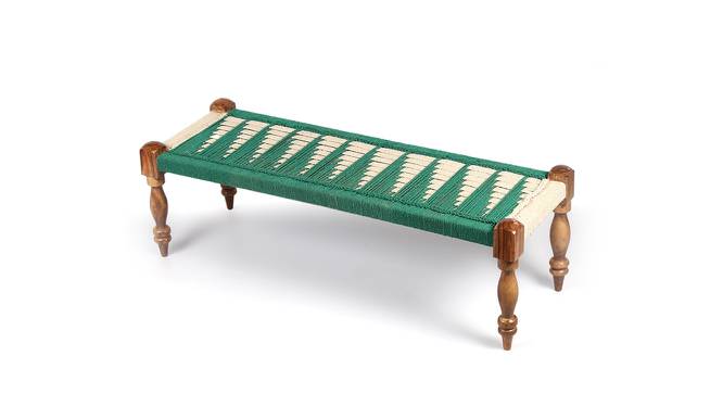 Hamilton Sheesham Wood 2 Seater Maachi Bench set with 2 Stools in Assorted Multi-Colour Chindi & Yellow Rope Canning (Green) by Urban Ladder - Front View Design 1 - 679620