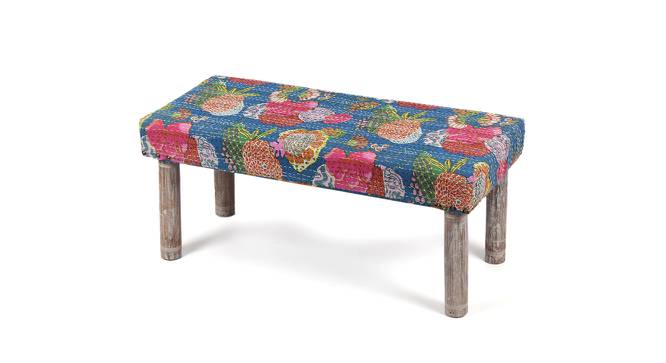 Camilla Solid Wood 2 Seater Bench in Fruit Print Blue Ethnic Kantha fabric (Blue) by Urban Ladder - Front View Design 1 - 679630
