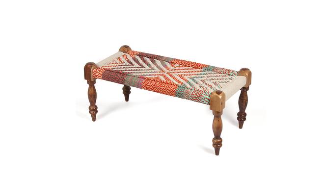 Oakville Sheesham Wood 2 Seater Maachi Bench in Assorted Multi-Colour Chindi & Yellow Rope Canning (Multicoloured) by Urban Ladder - Front View Design 1 - 679632