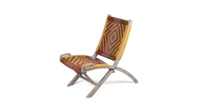 NatWest Sheesham Wood Relaxing Lounge Chair in Assorted Multi-Colour Chindi & Yellow Rope Canning (Multicoloured) by Urban Ladder - Front View Design 1 - 679730