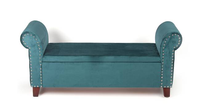 Queens Solid Wood 2 Seater Bench/ Couch with inside Storage Space in Turquoise Sea Velvet (Blue) by Urban Ladder - Design 1 Side View - 679741