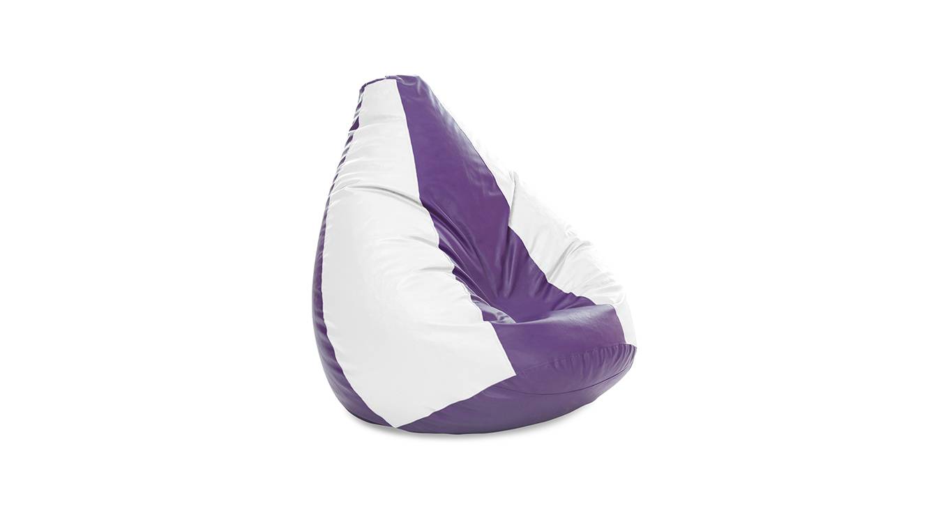 Premium Leatherette Classic Bean Bag Purple White Color Filled with