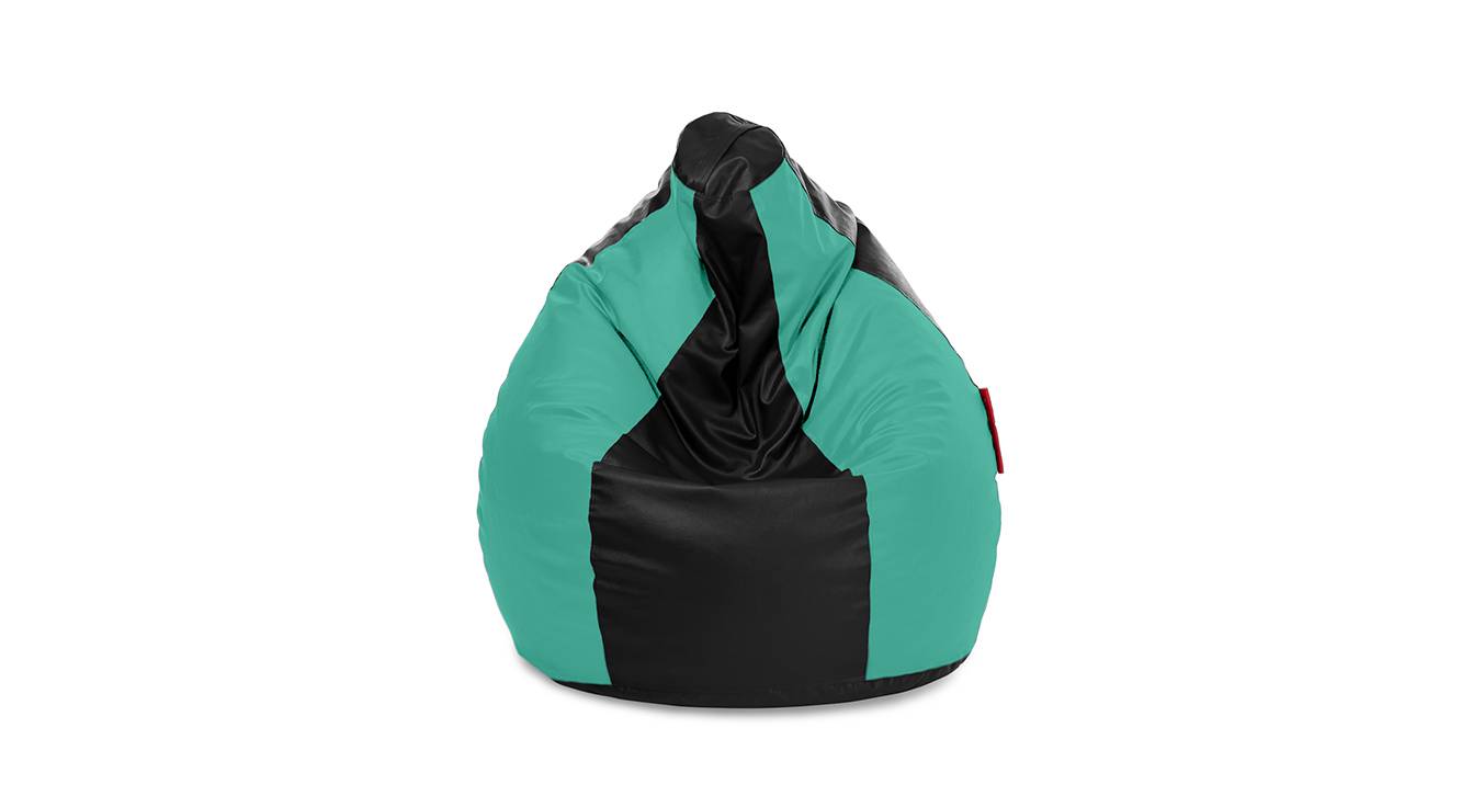 Premium Leatherette Classic Bean Bag Black Teal Color Filled with Beans
