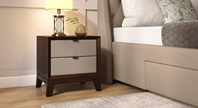 Martino Upholstered Bedside Table (Beige, Dark Walnut Finish) by Urban Ladder - Design 1 Full View - 681326