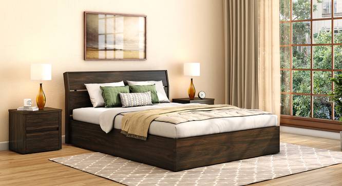 Myers Hydraulic Storage Bed (Queen Bed Size, Rustic Walnut Finish) by Urban Ladder - Front View - 681350