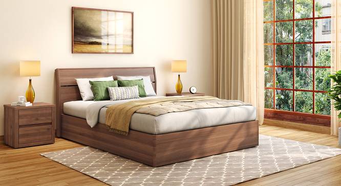 Myers Hydraulic Storage Bed (Queen Bed Size, Rustic Walnut Finish) by Urban Ladder - Front View - 