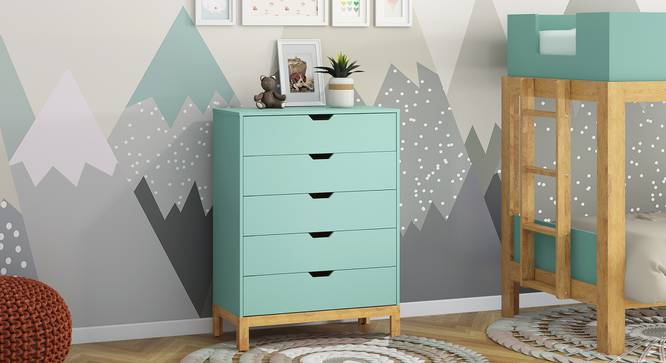 Calla Chest of Five Drawers Finish- Mint Green (Painted Finish) by Urban Ladder - Front View - 