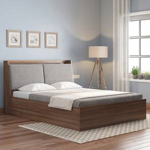 Beds With Storage Design Tyra Engineered Wood Queen Size Box Storage Bed in Classic Walnut Finish