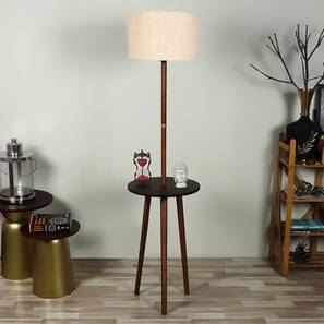 Floor Lamps Design Faraday Floor Lamp with Side Table (Natural Linen Shade Colour, Light Walnut Base Finish)