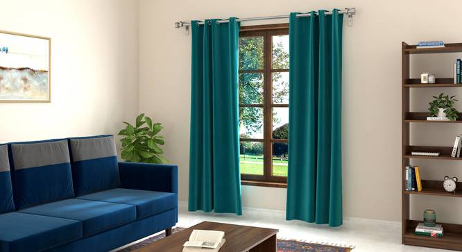 Dawn Curtains - 7ft (Turquoise) (Blue) by Urban Ladder - Front View - 