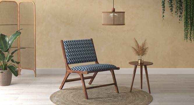 Maureen Solid Wood Rest Chair (Teak Finish, Blue Chevron Ikat) by Urban Ladder - Front View Design 1 - 681633