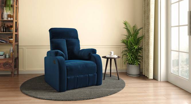 Simpson Manual Recliner (Blue, One Seater) by Urban Ladder - Full View - 681653