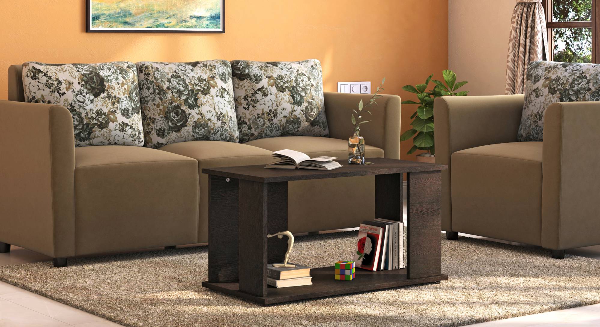 Chase Rectangular Engineered Wood Coffee Table in Walnut Finish Urban