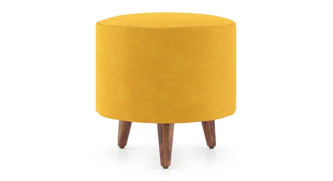 Collie Footstool (Shape : round; Finish : Teak, Fabric: Yellow velvet ) (Yellow) by Urban Ladder - Side View - 