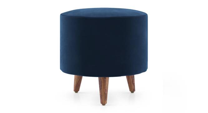 Collie Footstool (Shape : round; Finish :Teak,Fabric: Blue velvet ) (Blue) by Urban Ladder - Side View - 