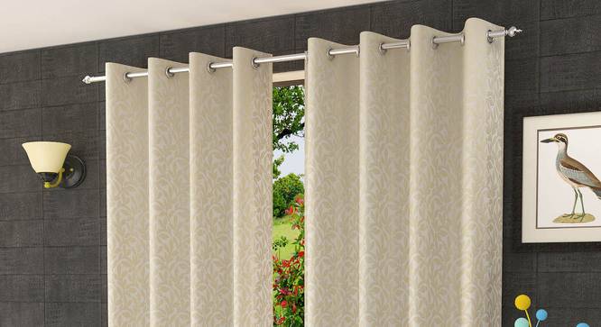 Isolde Cream Color Floral Window Curtain - Set of 2 (Cream, Eyelet Pleat) by Urban Ladder - Front View Design 1 - 682454