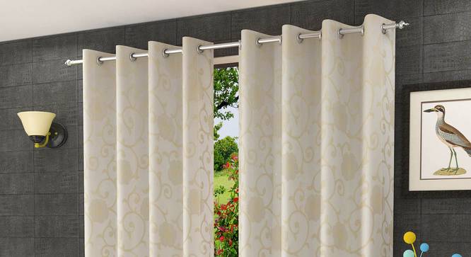 Layla Cream Color Floral Long Door Curtain - Set of 2 (Cream, Eyelet Pleat, Long Door Curtain Type) by Urban Ladder - Front View Design 1 - 682472