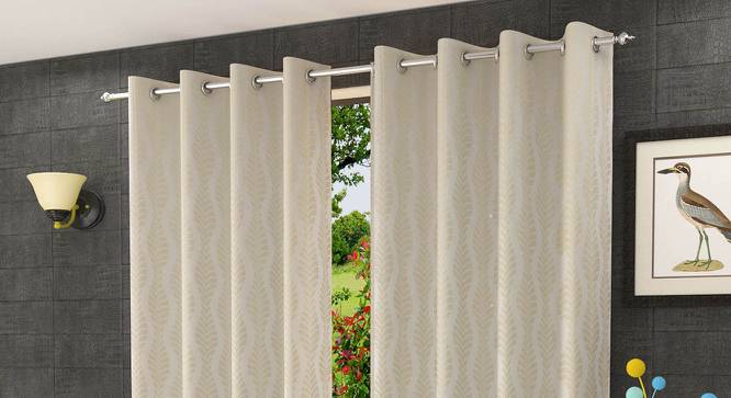 Nova Cream Color Abstract Long Door Curtain - Set of 2 (Cream, Eyelet Pleat, Long Door Curtain Type) by Urban Ladder - Front View Design 1 - 682475