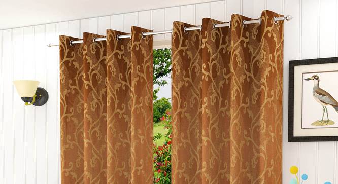 Dia Brown Color Abstract Window Curtain - Set of 2 (Brown, Eyelet Pleat) by Urban Ladder - Front View Design 1 - 682503