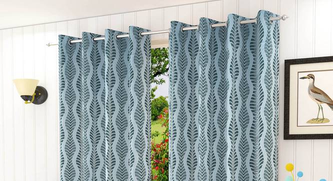 Lucy Blue Color Abstract Long Door Curtain - Set of 2 (Blue, Door Curtain Type, Eyelet Pleat) by Urban Ladder - Front View Design 1 - 682544
