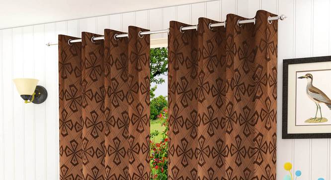 Orion Brown Color Geometric Long Door Curtain - Set of 2 (Brown, Eyelet Pleat, Long Door Curtain Type) by Urban Ladder - Front View Design 1 - 682585