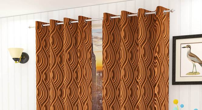 Olivia Brown Color Abstract Window Curtain - Set of 2 (Brown, Eyelet Pleat) by Urban Ladder - Front View Design 1 - 682602