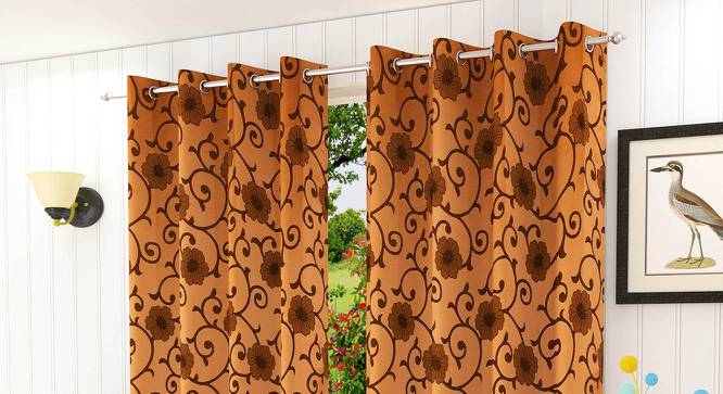 Aria Brown Color Floral Window Curtain - Set of 2 (Brown, Eyelet Pleat) by Urban Ladder - Front View Design 1 - 682684