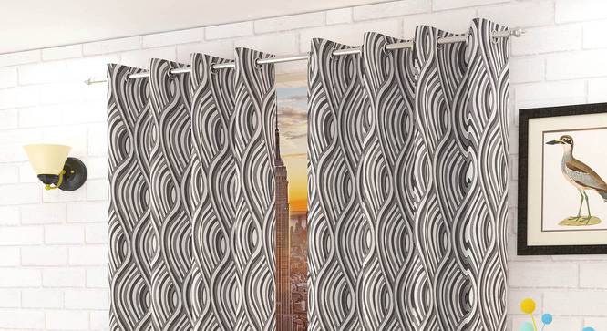 Oscar Grey Color Abstract Long Door Curtain - Set of 2 (Grey, Eyelet Pleat, Long Door Curtain Type) by Urban Ladder - Front View Design 1 - 682759