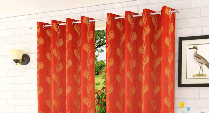 Khloe Maroon Color Abstract Long Door Curtain - Set of 2 (Maroon, Eyelet Pleat, Long Door Curtain Type) by Urban Ladder - Front View Design 1 - 682822