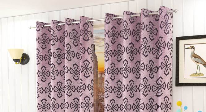 Phoebe Pink Color Geometric Window Curtain - Set of 2 (Pink, Eyelet Pleat) by Urban Ladder - Front View Design 1 - 682826