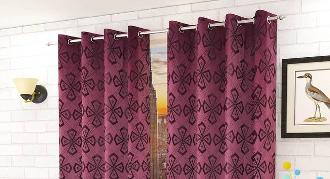 Fionn Purple Color Geometric Long Door Curtain - Set of 2 (Purple, Door Curtain Type, Eyelet Pleat) by Urban Ladder - Front View Design 1 - 682860
