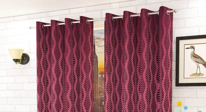 Everly Purple Color Abstract Long Door Curtain - Set of 2 (Purple, Eyelet Pleat, Long Door Curtain Type) by Urban Ladder - Front View Design 1 - 682891