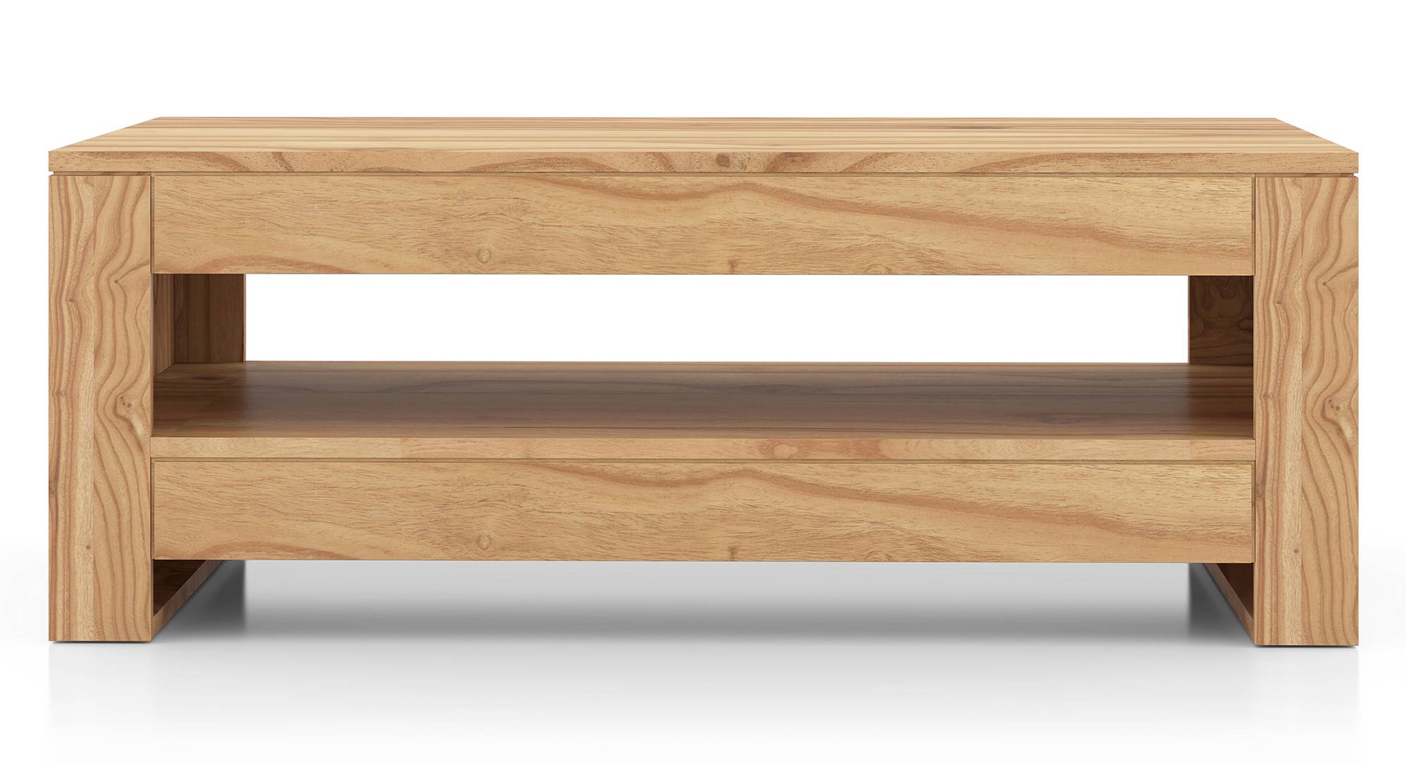 Atkins Rectangular Solid Wood Coffee Table in Oak Finish Urban Ladder