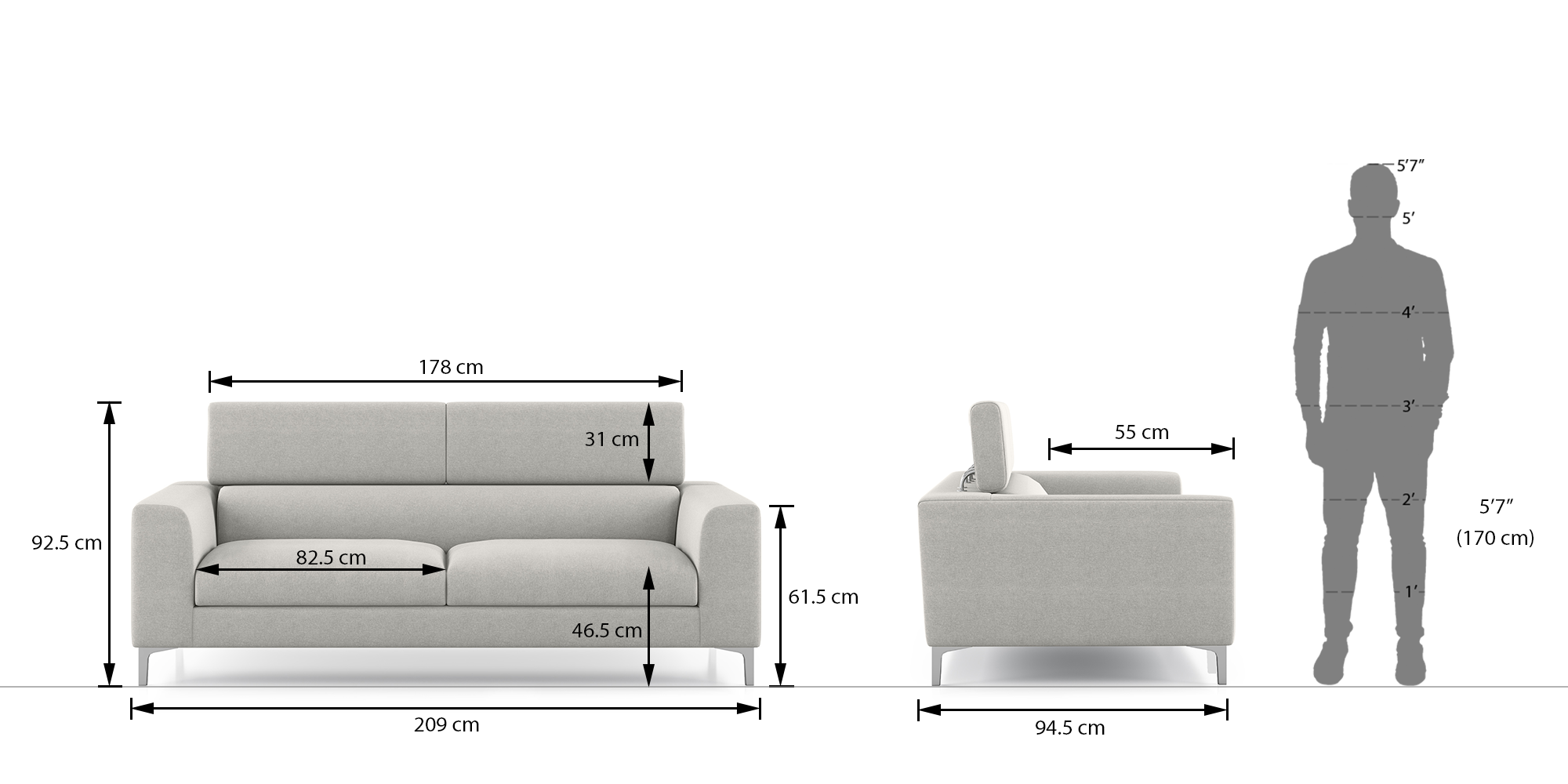 Chelsea Fabric Sofa (Dachshund Brown) Urban Ladder