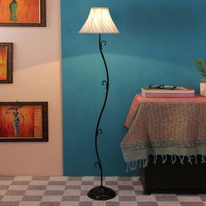 Ezra Off White Fabric Floor Lamp with Black Iron Base-image-1
