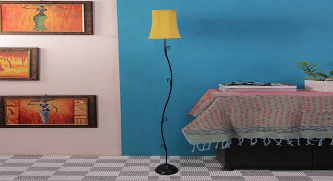 Mia Yellow Fabric Floor Lamp with Black Iron Base (Black) by Urban Ladder - Design 1 Side View - 684287