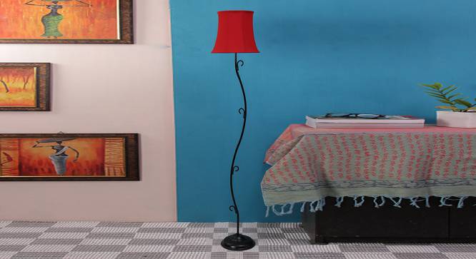 Ella Red Fabric Floor Lamp with Black Iron Base (Black) by Urban Ladder - Design 1 Side View - 684288