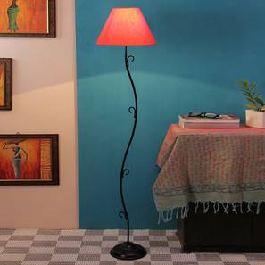 Sybel Orange Fabric Floor Lamp with Black Iron Base-image-0