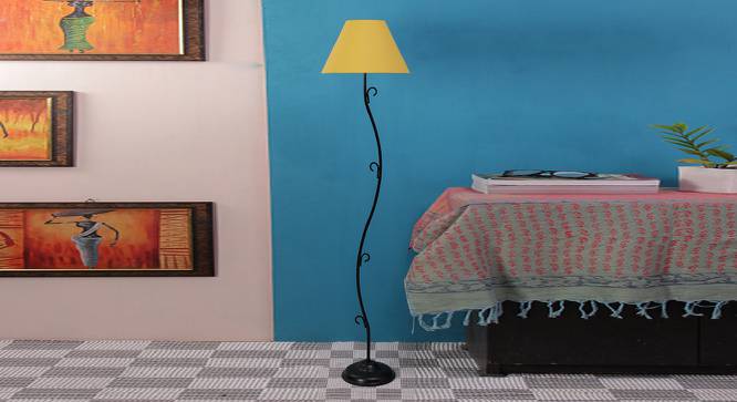 Syma Yellow Fabric Floor Lamp with Black Iron Base (Black) by Urban Ladder - Design 1 Side View - 684385