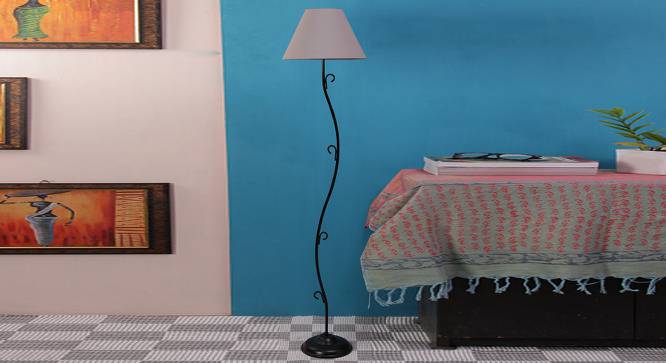 Pet Grey Fabric Floor Lamp with Black Iron Base (Black) by Urban Ladder - Design 1 Side View - 684386